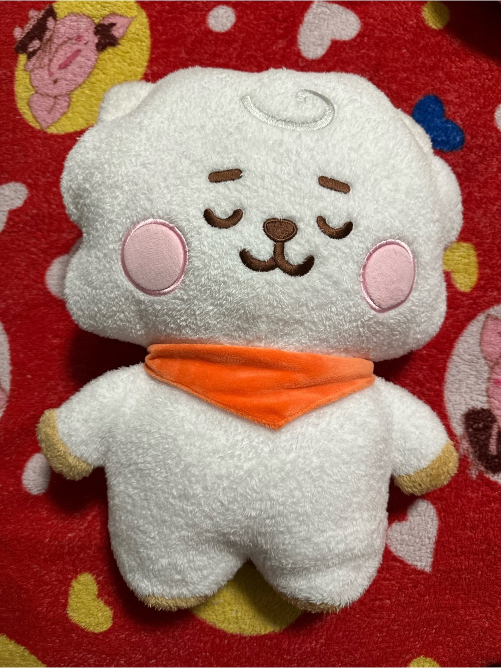 Plush White Lamb with Orange Bandana Cute Face